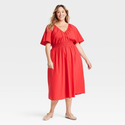 Women's Flutter Short Sleeve Midi A-Line Dress - Ava & Viv™ Red 4X