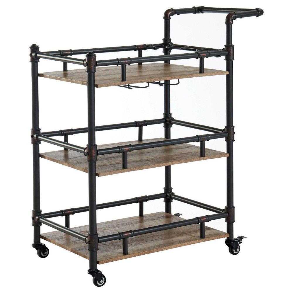HOMES: Inside + Out Corcoran 3 Tier Metal Serving Cart Beige/Black: Industrial Style Tea & Coffee Cart with Wheels