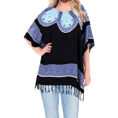LA LEELA Women's Loose Vacation Beachwear Oversized Swim Suit Swim Cover Up Holiday Bikini Party 1X-2X Black, Abstract