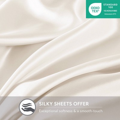 Luxurious Ivory Satin Twin Sheet Set with Pillowcases