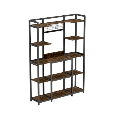 Artloge 5 Tiers Freestanding Kitchen Cabinet Large Storage Bakers Rack Cabinet Microwave Stand Pantry Cupboard Organiser Shelf with 6 Hooks for Home