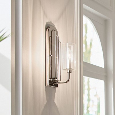 Kimrose Art Deco Polished Nickel 1-Light Sconce with Clear Fluted Glass