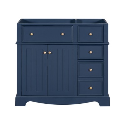 Vynxaria 36" Blue Freestanding Bathroom Storage Cabinet with Drawers and Adjustable Shelf,Not Include Basin Sink