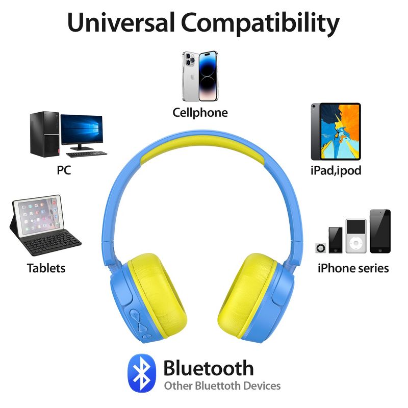 Contixo KB05 Kids Bluetooth Wireless Headphones -Volume Safe Limit 85db -On-The-Ear Adjustable Headset (Blue), 2 of 12