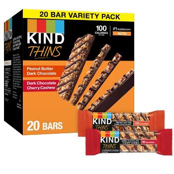 KIND Thins Peanut Butter Dark Chocolate & Dark Chocolate Cherry Cashew Bars Variety Pack – 20ct