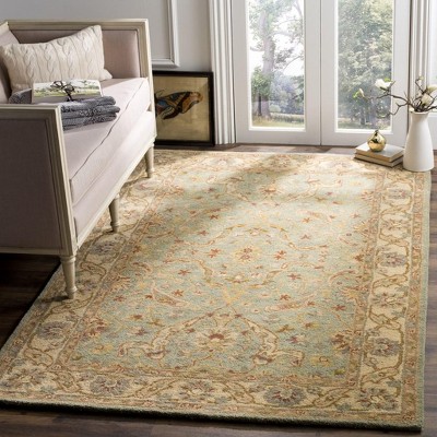 Teal and Beige Handmade Wool Area Rug, 6' x 9'