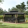 Outsunny 11x15 Hardtop Gazebo with Aluminum Frame, Polycarbonate Gazebo Canopy with Ceiling Hooks, Curtains and Netting, Beige - 3 of 4