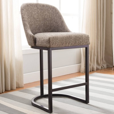 Espresso Metal and Gray Linen Barrelback Counter Stool, Set of 2