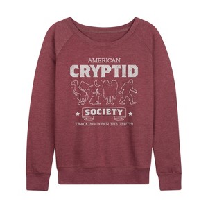 Women's - Instant Message - Cryptid Society Lightweight French Terry Wide Neck Long Sleeve Graphic Shirt - 1 of 4