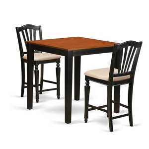 Counter Height Dining Set - 3 Piece Pub Table & Chairs - Kitchen Set - 36x36 Inch - Black Cherry Finish - 1 of 4