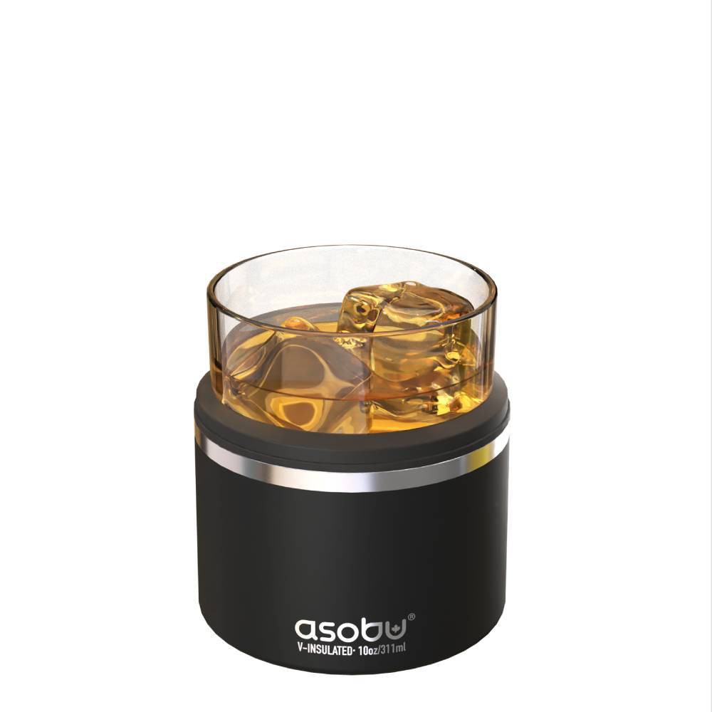 ASOBU On The Rocks 10.5oz Stainless Steel and Glass Insulated Whiskey  Sleeve with Whiskey Glass Black