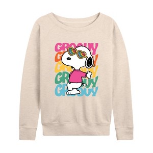 Women's - Peanuts - Groovy Stacked Lightweight French Terry Wide Neck Long Sleeve Shirt - 1 of 4