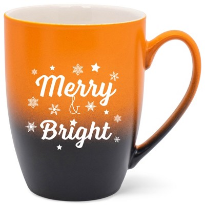 Elanze Designs Merry & Bright Two Toned Ombre Matte Orange and Black 12 ounce Ceramic Stoneware Coffee Cup Mug