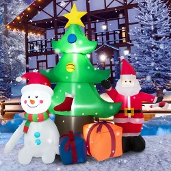 Tangkula 6.5FT Christmas Inflatable Tree Decoration Blow-up Xmas Tree w/ Santa Claus Snowman, Gift Boxes Built-in LED Lights Sandbag Stakes & Ropes