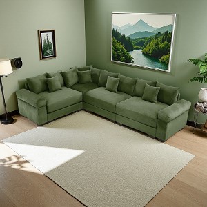 116.9" Corduroy Cloud L-Shaped Modular Sectional Sofa with Thick Cushions & Wide Armrests - 1 of 4