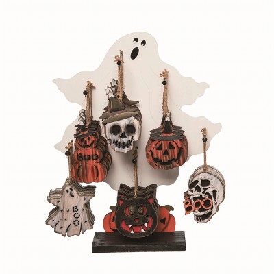 Transpac Plywood Retro Ghost Ornament Stand Set of 36 Home Decorations Halloween