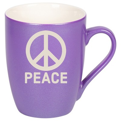 100 North Passion Purple Metallic Finish, 10 Ounce, Comfortably Fits Your Hands, New Bone China Coffee Tea Cup Mug, Peace Sign