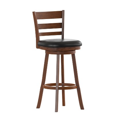 Taylor & Logan Zayne Barstool Oak: Faux Leather, Swivel Seat, Wood Frame