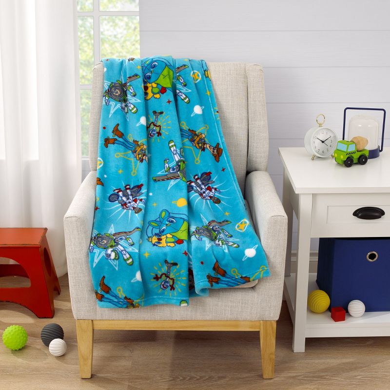 Disney Toy Story It's Play Time Blue, Green, Red and Yellow Woody, Buzz and The Toys Super Soft Toddler Blanket, 3 of 6