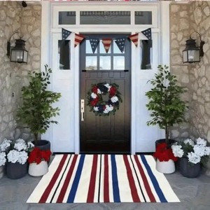 Unique Outdoor Mat, American Vintage Patriotic Star, Machine Washable Non-Slip Mat, Red White Blue Stars & Stripes Design Ideal Gift - 1 of 3
