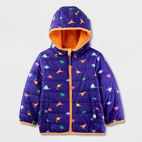 Toddler Reversible Dino Printed Puffer Jacket Cat Jack Blue orange Target