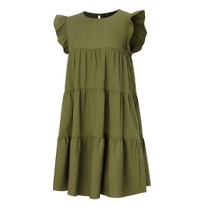 Clearlove Women's Ruffle Sleeve Mini Dress Summer Casual Crewneck Flowy A Line Short Babydoll Dress with Tiered - 1 of 4