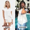 EXLURA Women's 2025 Summer Cap Sleeve Tops Loose Button Down Dress Shirt Casual V Neck Pleated Textured Work Blouse - 3 of 4