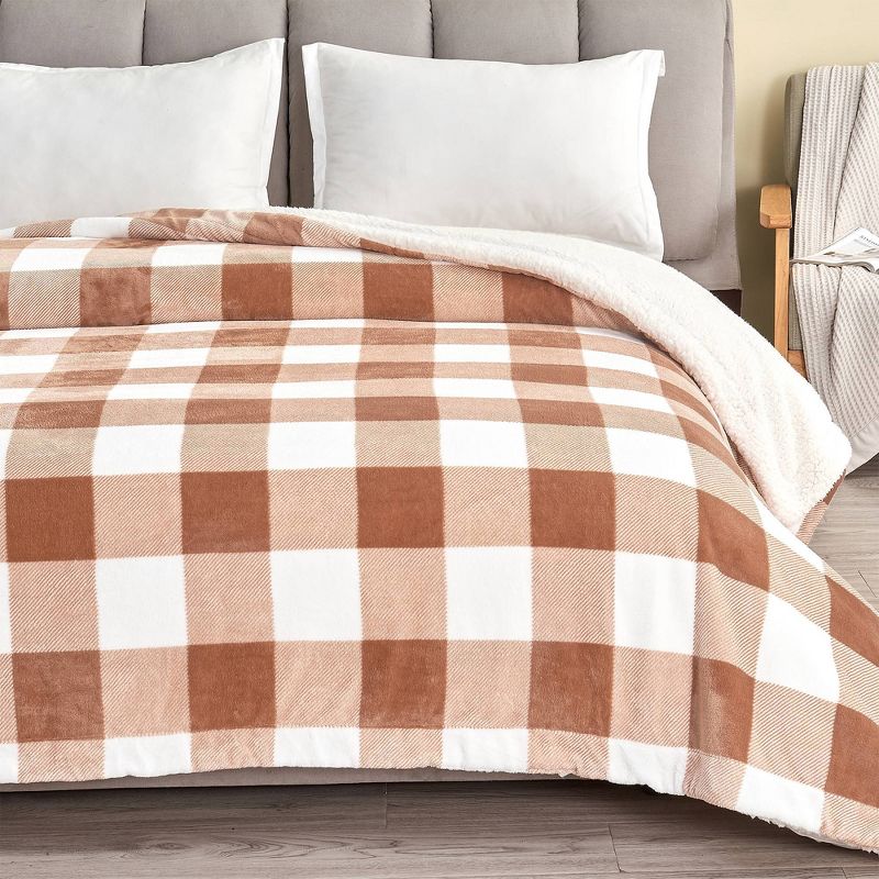 Cozy Buffalo Check Plush with Shearling Reverse Bed Blanket - Isla Jade, 1 of 8