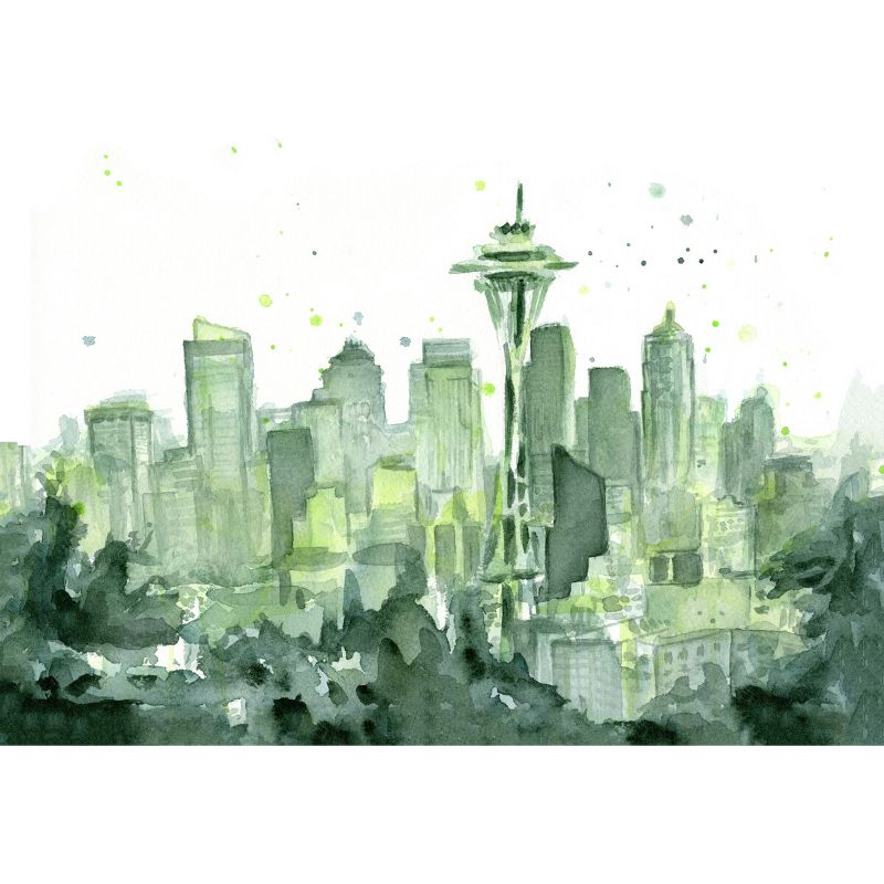 Junior's Design By Humans Seattle Space Needle Watercolor By OlechkaDesign T-Shirt, 2 of 4