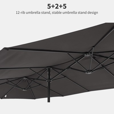 15 foot double topped terrace umbrella with base, oversized outdoor market umbrella with crank handle