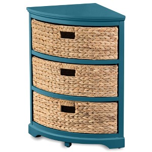 eHemco Hampton Meadows 3 Tier X-Side Corner Table End Table with 3 Natural Water Hyacinth Wicker Baskets - 1 of 4