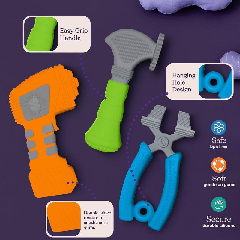 Sperric Teething Toys for Babies 0-6 Months - Kids Tools Set with Hammer, Pliers, Drill, 4 of 7