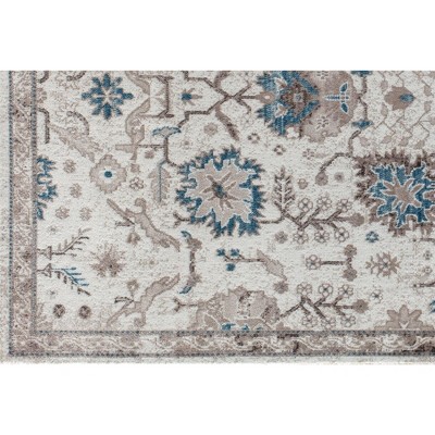 Honeysuckle Cream and Blue Synthetic Rectangular Area Rug