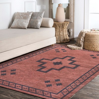 Korsa Red and Dark Gray Geometric 9' x 12' Washable Area Rug
