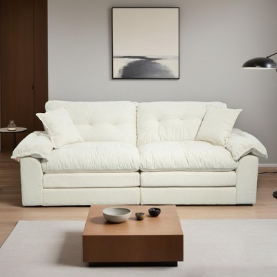 84" Chenille Comfy Deep Seat Loveseat,2-Seater Cloud Sofa,Modern Cozy Recliner Couch with 2 Throw Pillows - Leovsnove