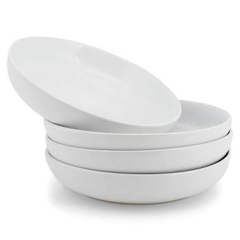 Elanze Designs Bistro Glossy Ceramic 8.5 inch Dinner Bowls Set of 4, White