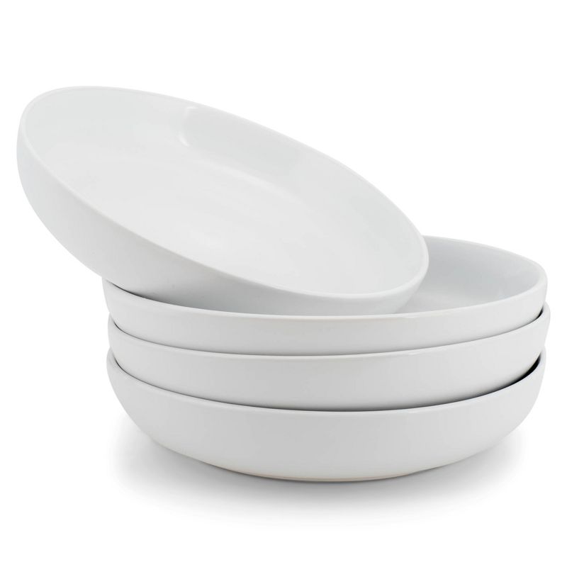 Elanze Designs Bistro Glossy Ceramic 8.5 inch Dinner Bowls Set of 4, White, 1 of 7