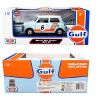 1961-1967 Morris Mini Cooper RHD #6 "Gulf Oil" Light Blue with Orange Stripes and Checkered Top 1/18 Diecast Car by Motormax - 3 of 3