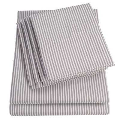 Twin Gray Classic Stripe 6-Piece Microfiber Sheet Set