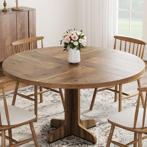 Jojoka 47" Farmhouse Round Dining Table with Wood Tabletop and Sturdy Base, Circle Kitchen Table for 4 for Dining Room, Living Room - 1 of 4