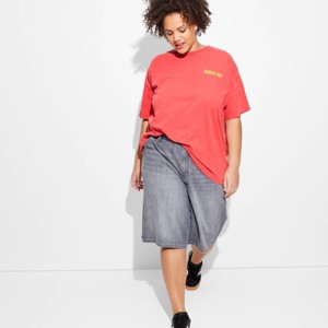 Women's Short Sleeve High Neck Oversized Graphic T-Shirt - Wild Fable™ Cherry Red - 1 of 3