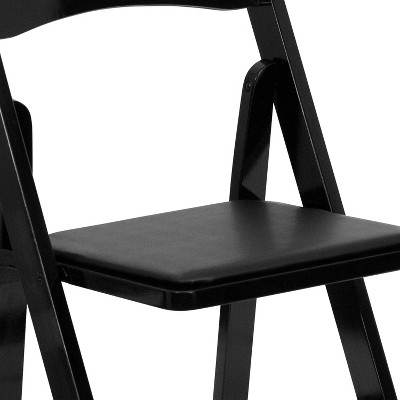 Black Wood Folding Chair with Vinyl Padded Seat, Set of 2