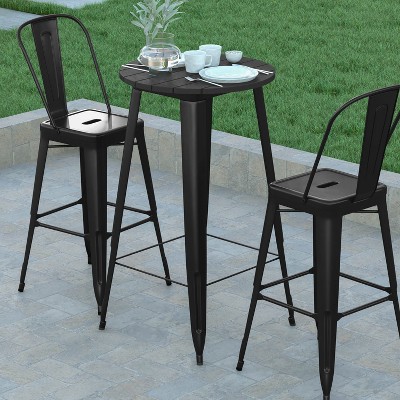 23.75" Round Black Resin Top Bar Table with Steel Base