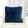Cheer Collection Super Soft Shaggy Long Hair Throw Pillows Set of 2 - Navy (26" x 26") - 3 of 4