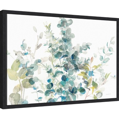 Eucalyptus I White Crop Watercolor Canvas Art with Black Frame