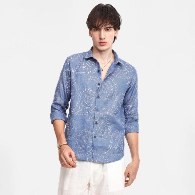 Campus Sutra Men Men's Icy Blue Paisley-Lined Shirt