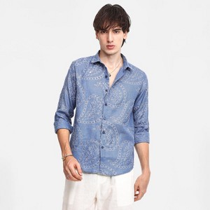 Campus Sutra Men Men's Icy Blue Paisley-Lined Shirt - 1 of 4