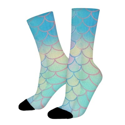Mermaid Tail Fish Women Printed Crew Socks Funny Funky Socks Soft Polyester Novelty Gifts for Artists Men