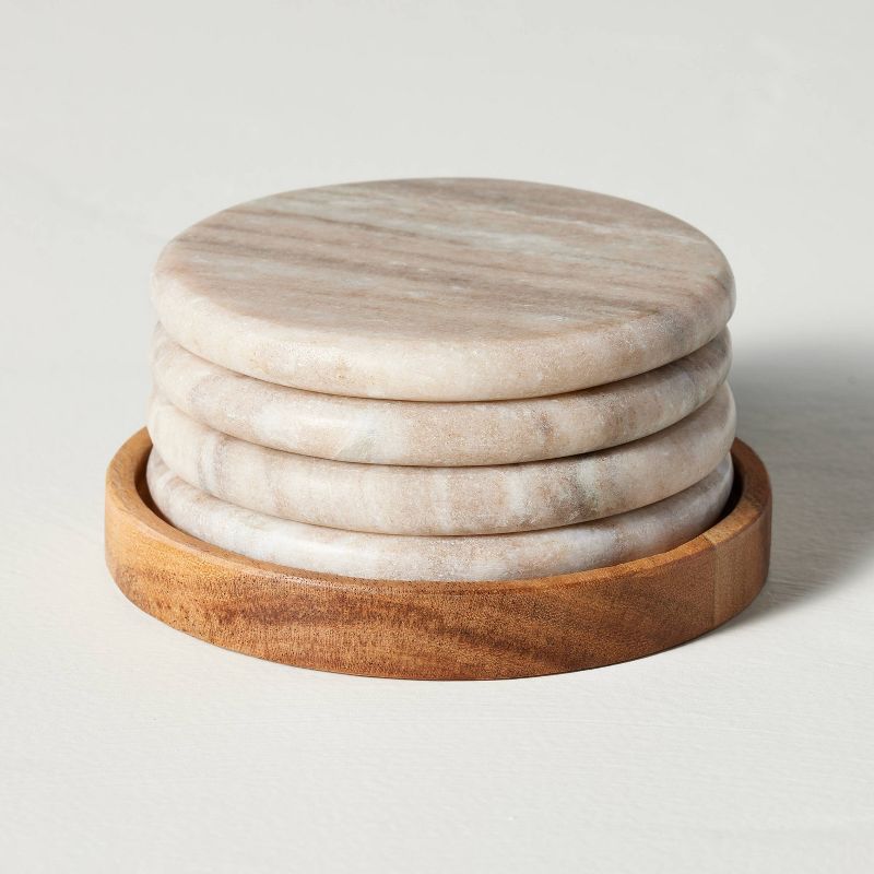 5pc Marble Coaster Set Warm Beige - Hearth &#38; Hand&#8482; with Magnolia, 4 of 9