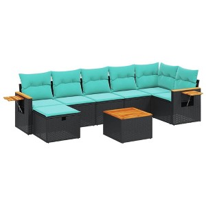 vidaXL 8 Piece Patio Sofa Set with Cushions Black Poly Rattan - 1 of 4